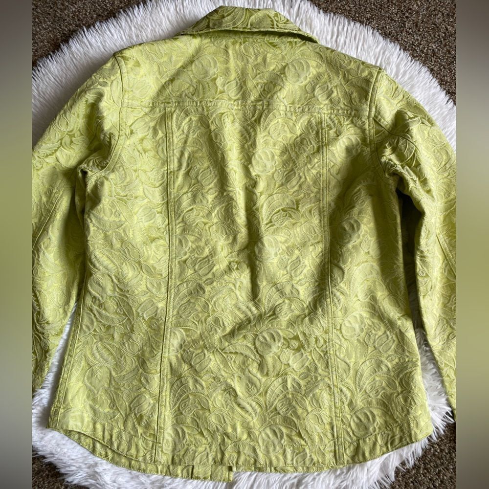 Additions by Chico’s Jacket Embroidered Button Front Lime Green Womens Medium - Picture 6 of 8